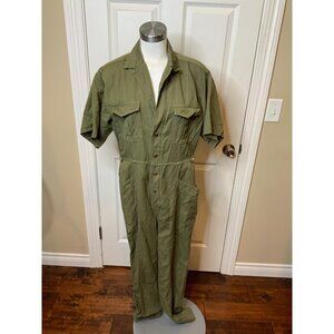 A.L.C. Green Denim Cotton Linen Blend Collared Short Sleeve Jumpsuit Size 12